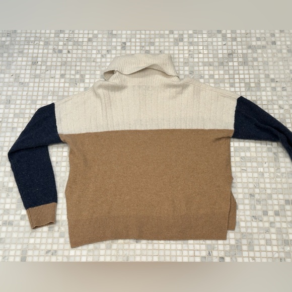 Madewell Wool Blend Colorblock Turtleneck Cream Brown Sweater - Picture 6 of 10